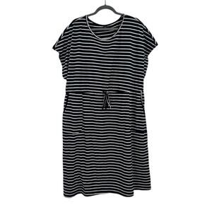 Emery Rose Women's Short Sleeve Striped Drawstring Black White Shirt Dress 4XL
